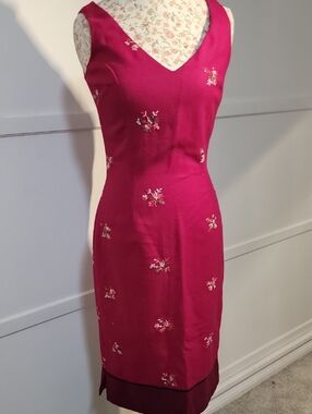 Sleeveless Fuchsia Floral V-Neck Dress Size Small